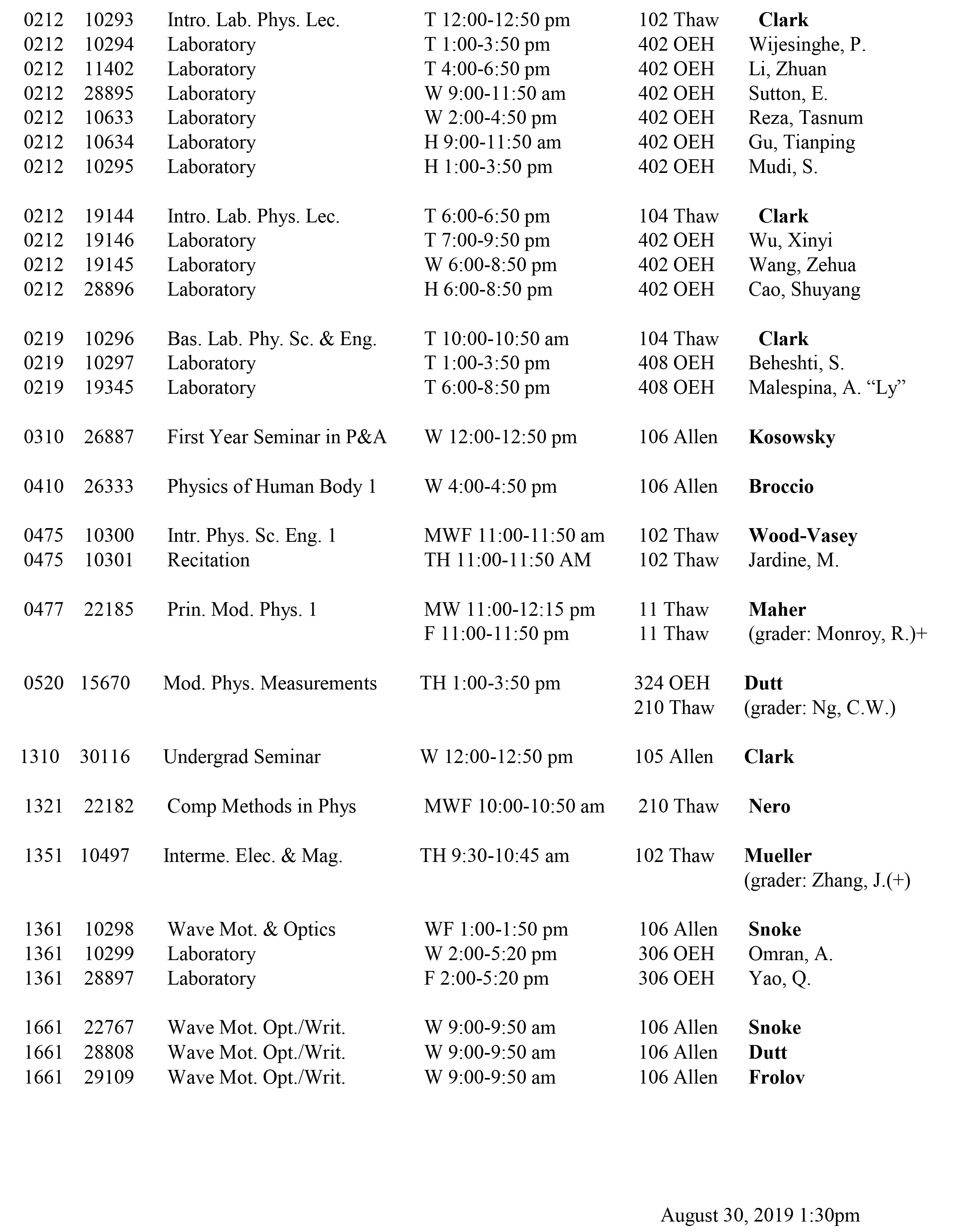 Uta Finals Schedule Spring 2022 Class Schedule Spring 2020 | Physics & Astronomy | University Of Pittsburgh